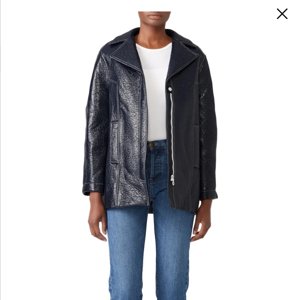 Ba&sh Volupia Coat - Navy Crinkle Shiny Size 1